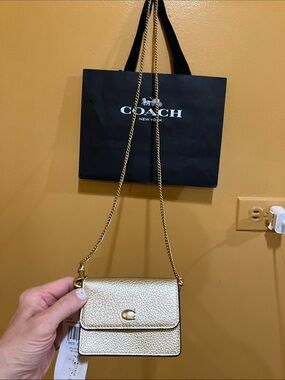 Coach Small Metallic Gold Leather Chain Mini Crossbody